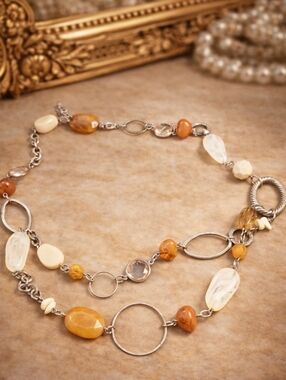 Vintage Multi-Strand Cream and Amber Bead Necklace